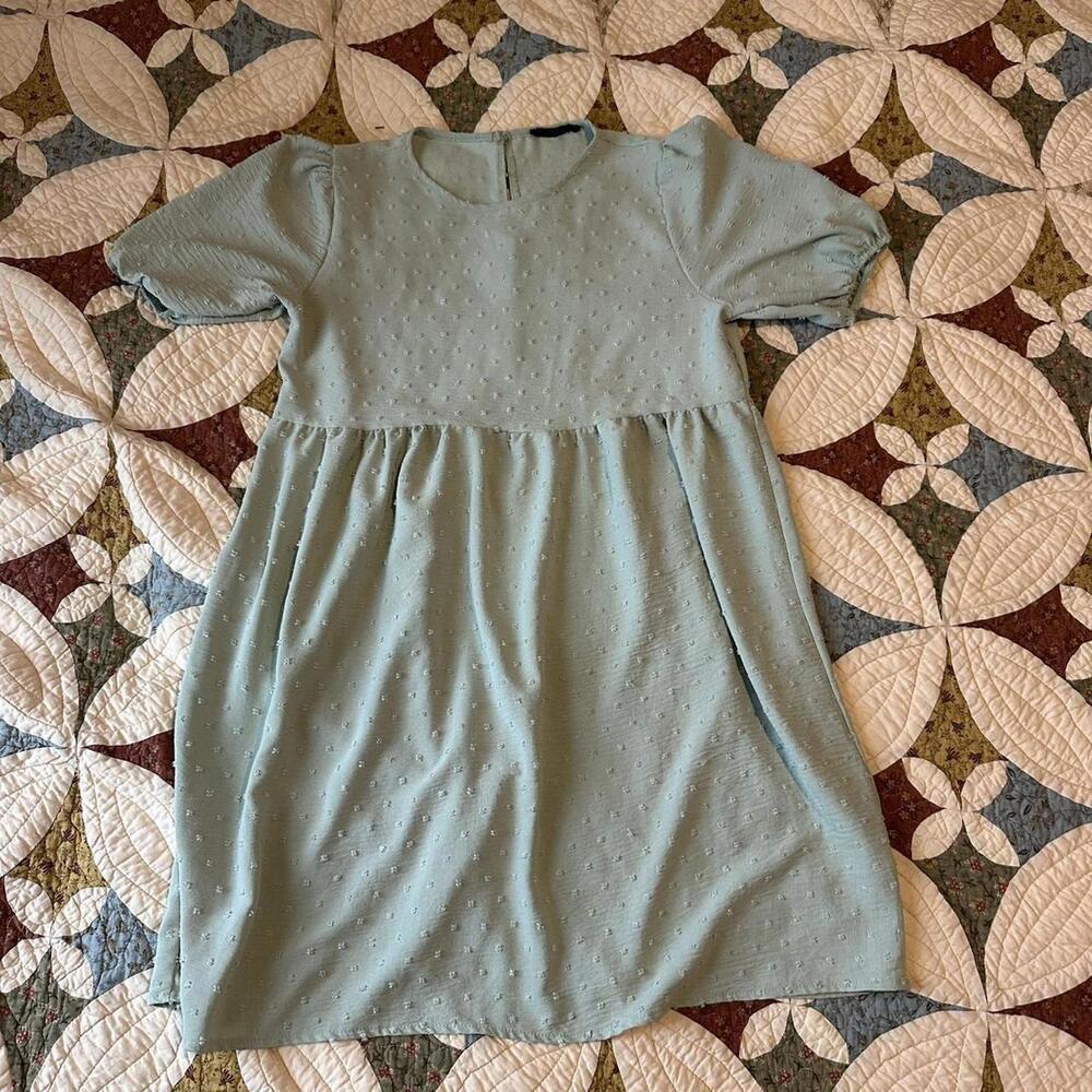 21 Saints pale sea foam green babydoll dress with polka dots size M